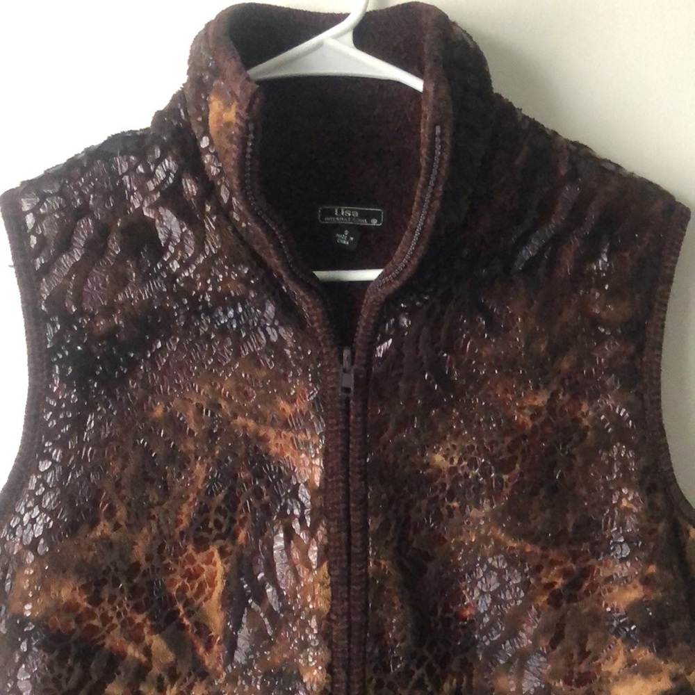 Lisa International Brown Front Zip Fleece Lined Vest size Small